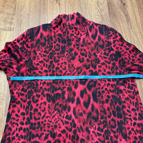 Chicos Womens Red Black Animal Print Mock Neck Long Sleeve Top Size 1/Medium/8 - Picture 9 of 10
